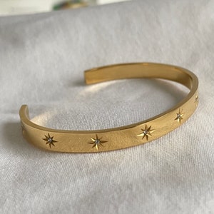 Manchette Cz North Star, manchette en or mince, bracelet minimal, bracelet manchette large, bracelet jonc-pas de décoloration, bracelet déclaration, bracelets empilables image 5