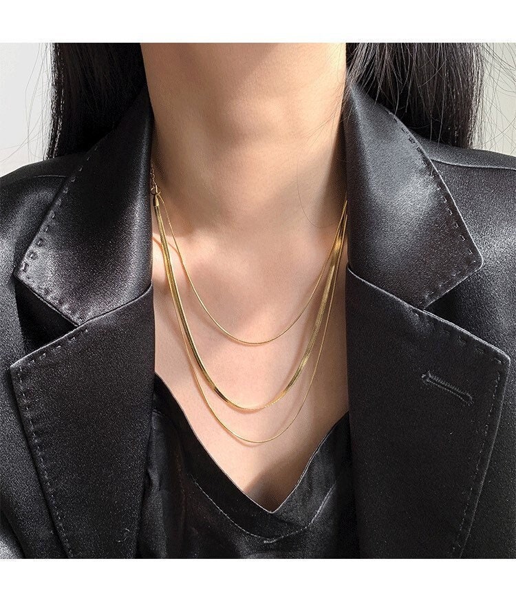 Gold Layering Choker Necklace Set, Gold Chain Necklace Set, Double