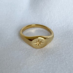 Starburst Signet Ring, Signet Rings ,gold Signet Ring,north Star Ring ...