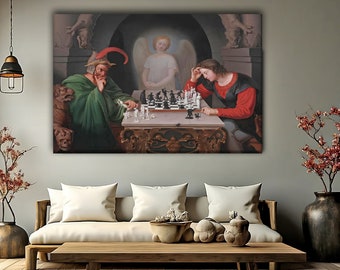 Faust And Mephistopheles Playing Chess Canvas/Frederich August Moritz