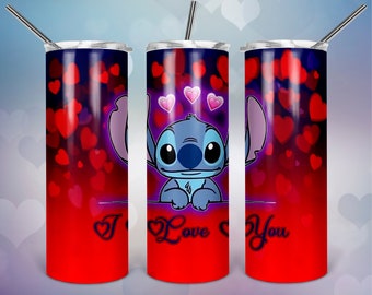 Stitch Valentines Seamless 20oz Full Wrap Tumbler PNG Design