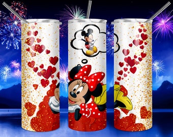 Valentines Mickey und Minnie Thinking Of You 20oz Tumbler Full Wrap PNG Design