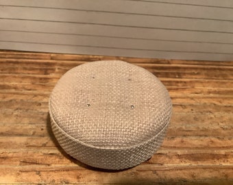 Miniature/Dollhouse Round Tufted Linen Hopsack Ottoman/Table
