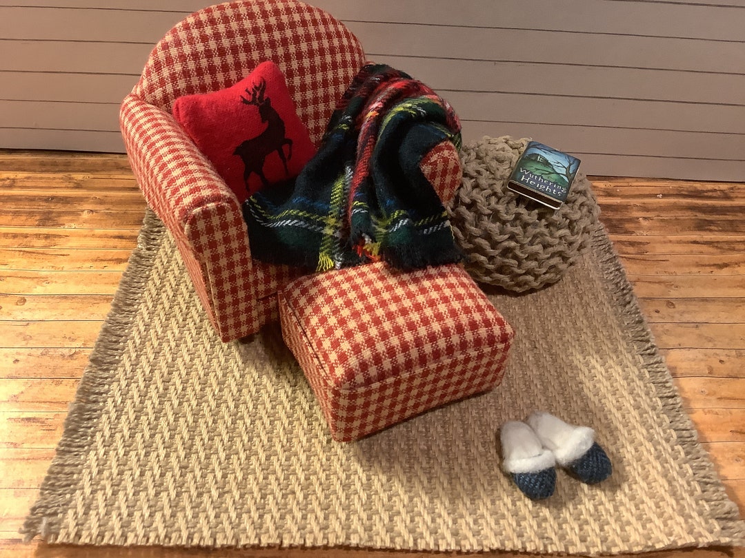 Miniature/dollhouse Red Check Armchair With Optional Ottoman, Pillow and Throw Etsy