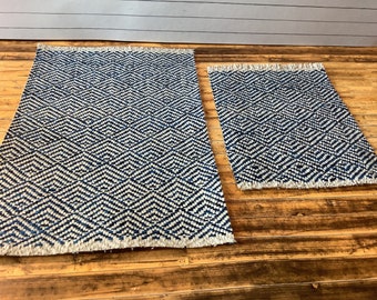 Miniature/Dollhouse Blue Geometric Chevron Jute Rug in Two Sizes