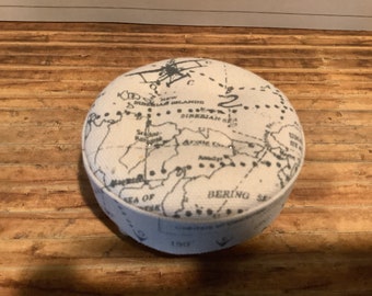Miniature/Dollhouse Round Tufted Map Motif Ottoman/Table