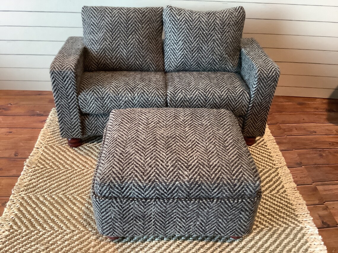 Miniature Black Tweed Sofa with Detached Back Pillows Etsy