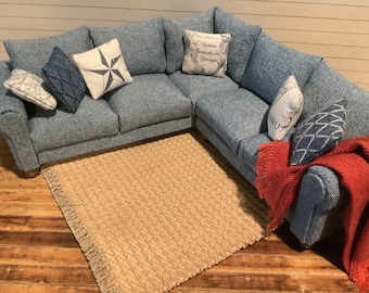 Miniature/Dollhouse Faded Denim Corner Sectional and Optional Pillows and Throw