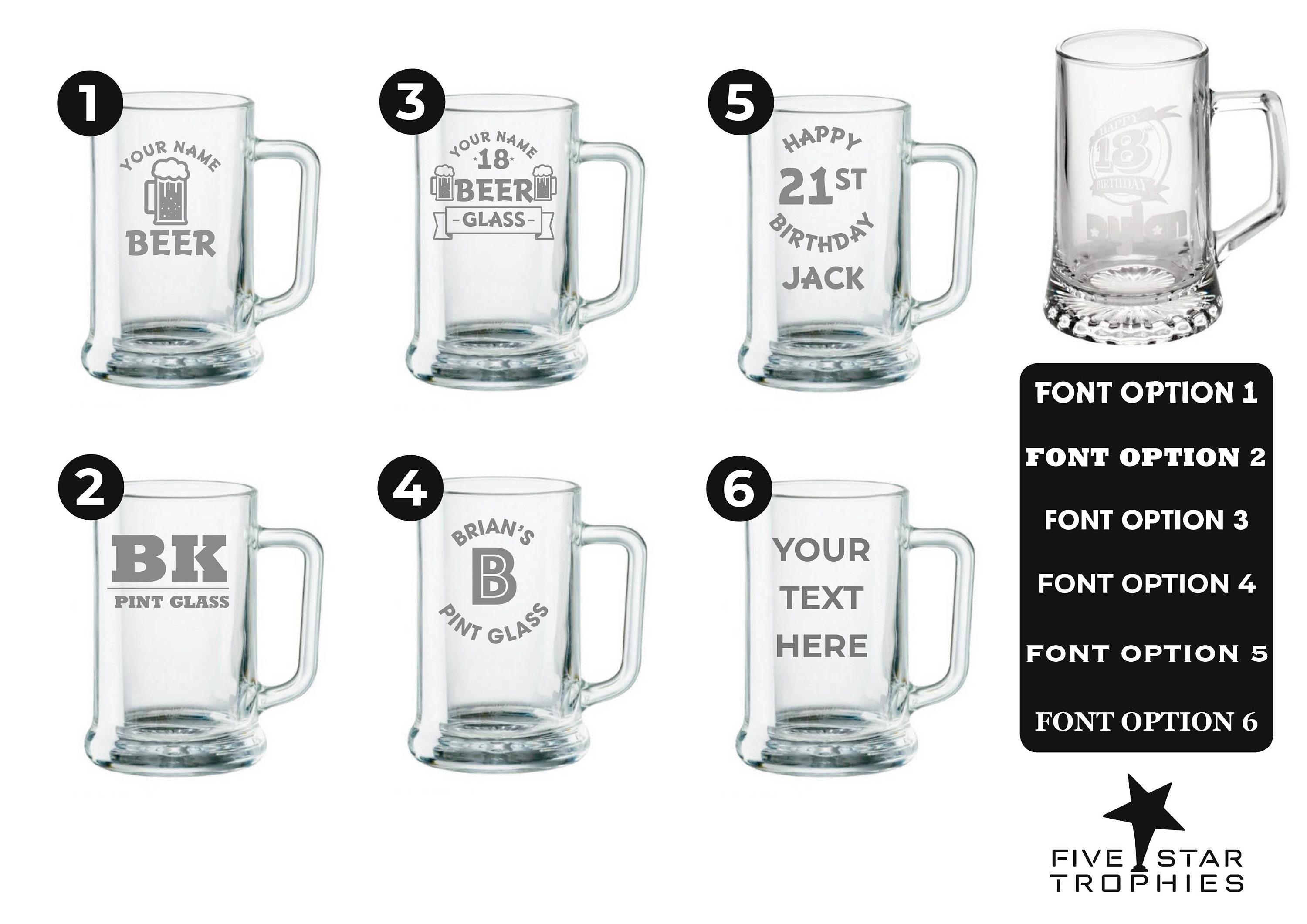 Personalised Engraved Pint Glass Tankard Including Box Various Designs
