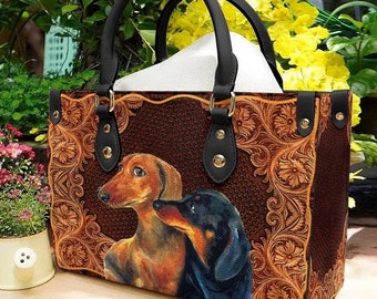 Dachshund Wooden Leather Bag ,Women Dachshund Leather Handbag,Dog Crossbody Bag, Personalized Leather bag, Shoulder Handbag,Handmade Bag