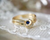 Gold Plated 925 Silver Crescent Moon Star Ring - set of 2 rings, CZ Sapphire Moon Phases Ring, Birthstone Ring R040