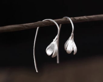Sterling Silver Flower Bud Hoop Earrings, Hook Earrings, Sweet and Pretty Design **Gift for Her** B111