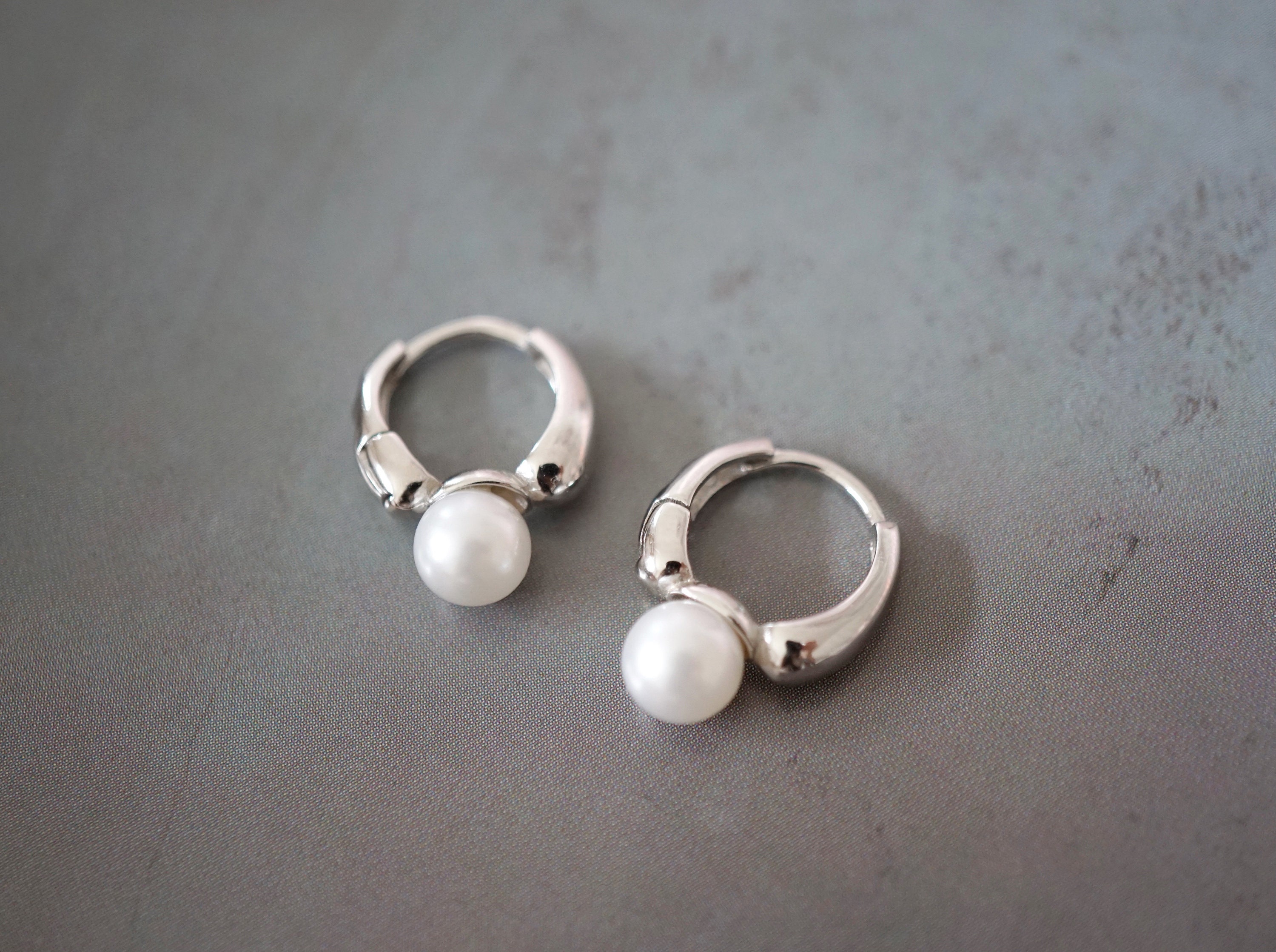 Pearl 925 Silver Hoop Earrings 2 Colours Available Pearls Etsy UK