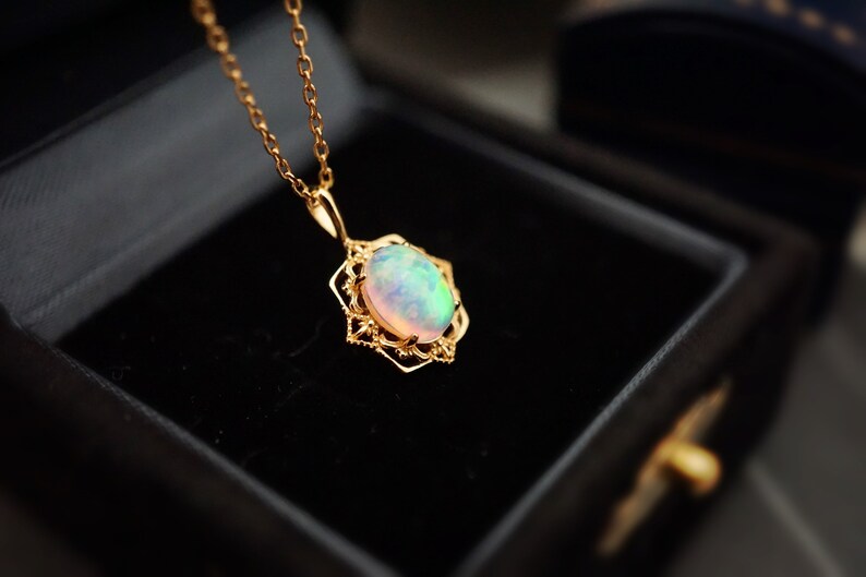 Vintage Style White Fire Opal Necklace 18K Gold Vermeil - Etsy