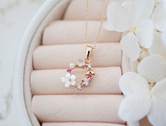 Tiny Rose Gold Wreath Necklace 925 