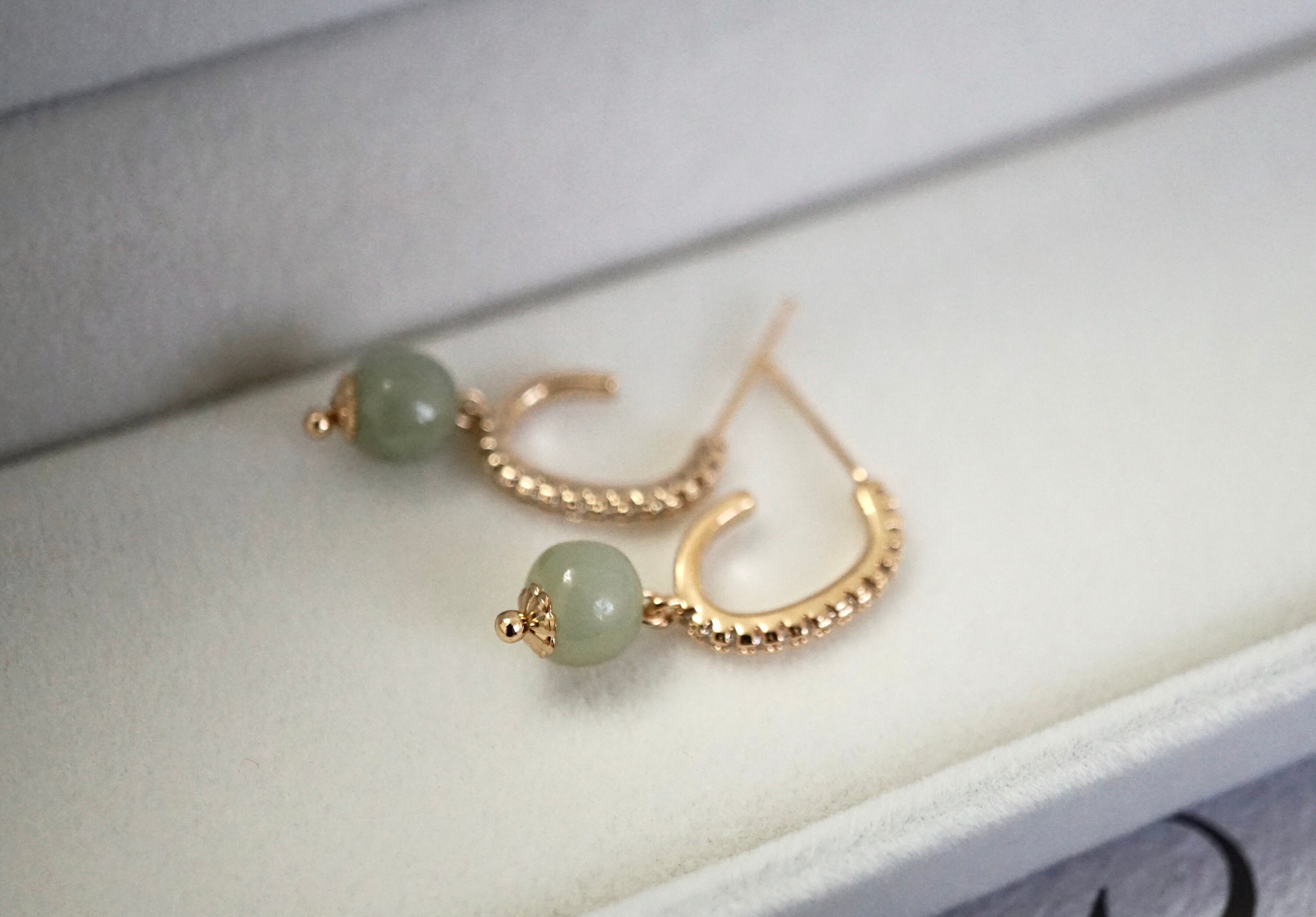 Gold Plated Jade with CZ Crystal Dangle & Drop Earrings ,Sweety Desig…