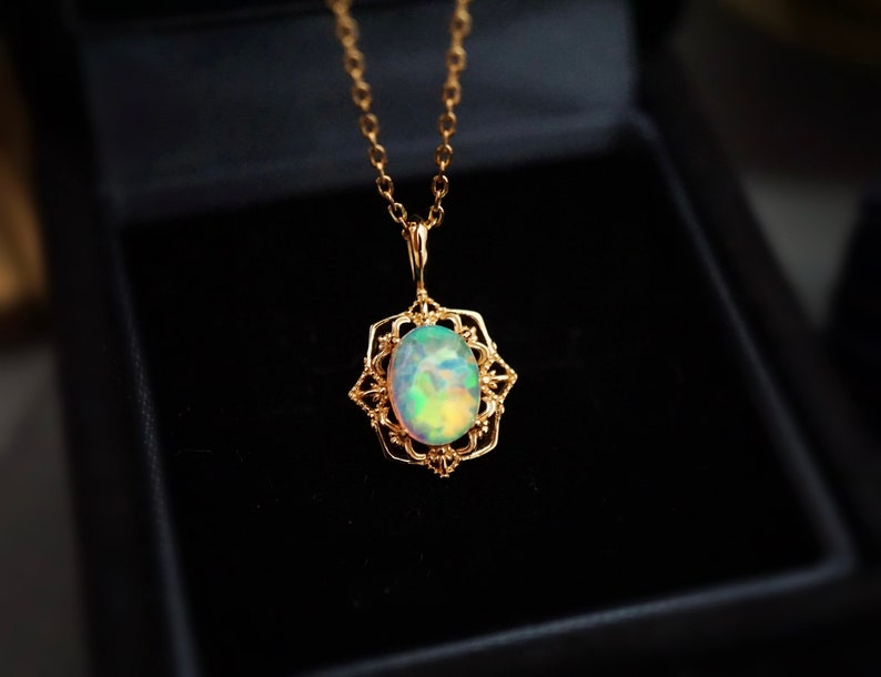 Vintage Style White Fire Opal Necklace 18K Gold Vermeil - Etsy