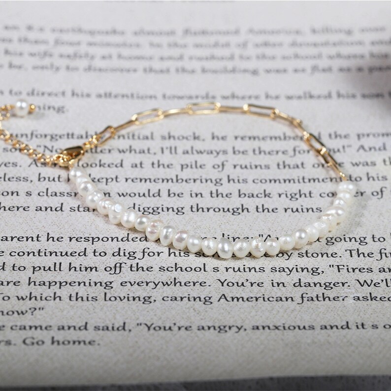 18K Gold Plated Natural Freshwater Pearl Bracelet, Lovely Bracelet, Dainty Adjustable Wedding Bracelet *B115 