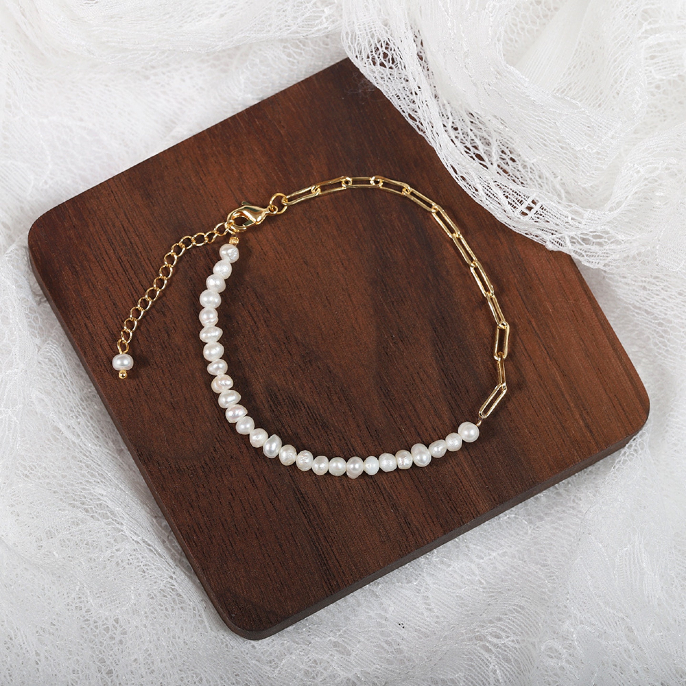 18K Gold Plated Natural Freshwater Pearl Bracelet Lovely - Etsy UK