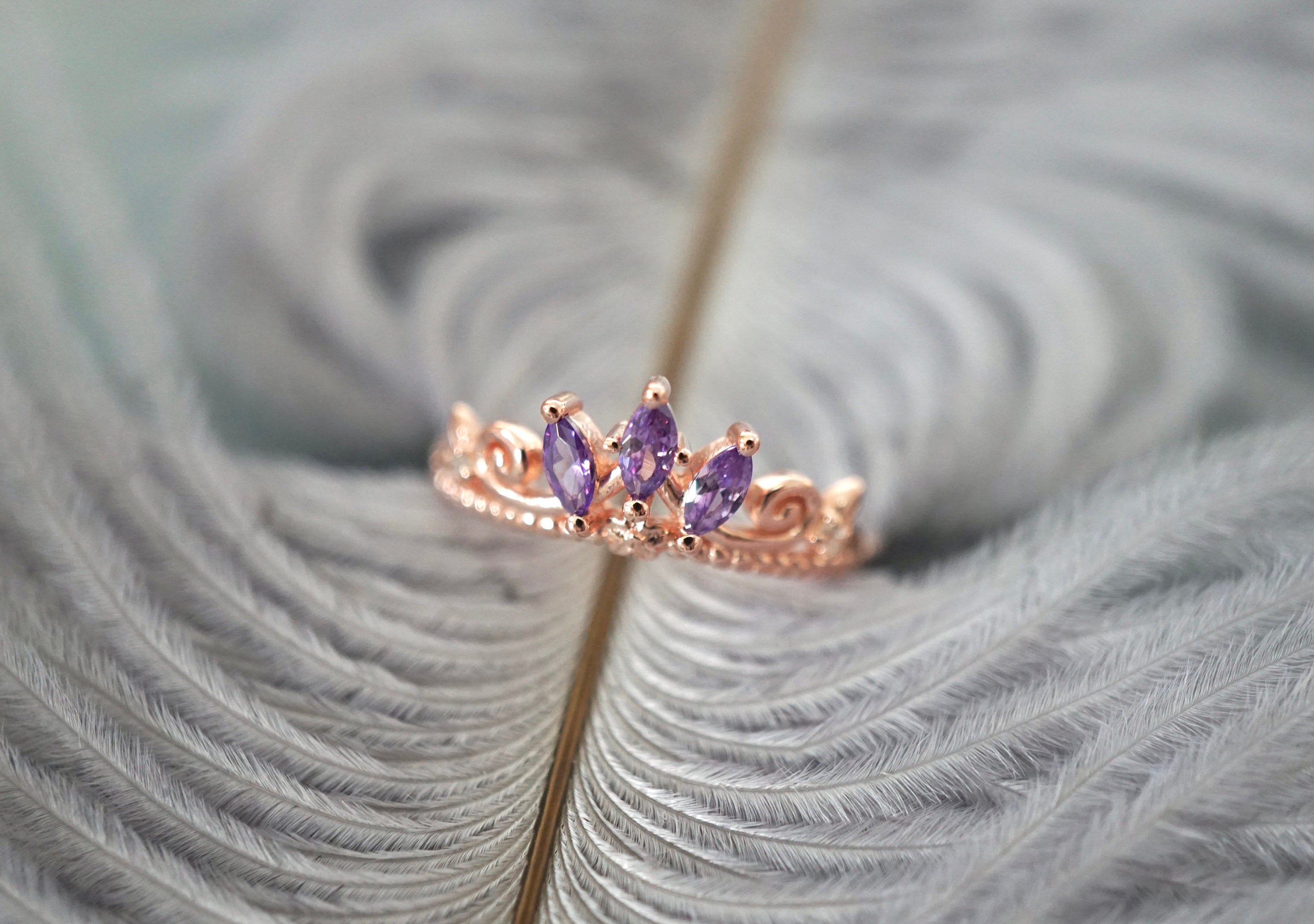 BOHG Jewelry Womens 18K Rose Gold Plated Fashion Cubic Zirconia CZ Princess Crown Tiara Ring Wedding Band 