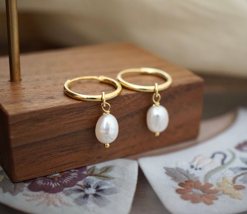 Natural Pearl 14K Gold Plated Sterling Silver Dangle & Drop Earrings , Freshwater Irregular Pearls Wedding Earrings *B389 