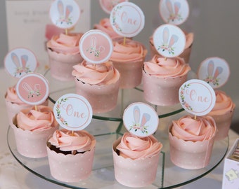 Bunny First Birthday Cupcake Toppers (Digital Download)