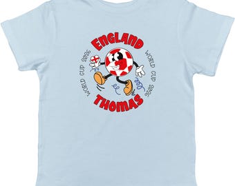 Personalised England World Cup Football Character Love Heart Flag Kids Boys Girls