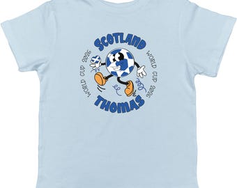 Personalised Scotland World Cup Football Character Shirt, Love Heart Flag Kids Gift