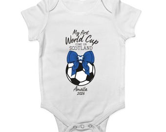 Personalised Baby Vest Short and Long Sleeve: My First World Cup Scotland 2026 Football Outfit