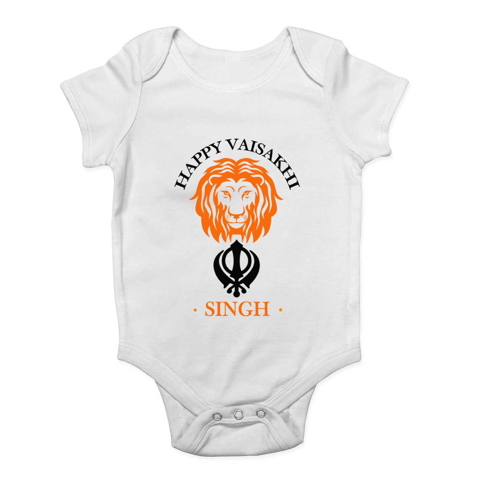 Personalised Vaisakhi Baby Grow: Orange Lion Khanda Singh Bodysuit