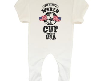 My First World Cup Come On USA Baby Boys Girls Romper Sleepsuit Outfit