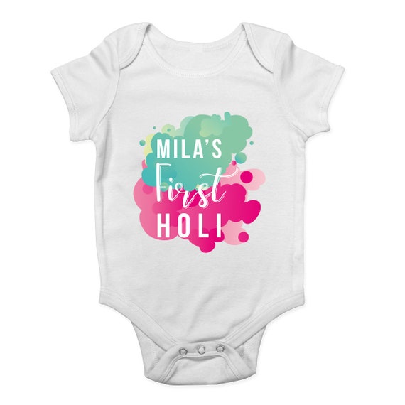 Personalised Happy Holi Colour Festival Baby Boys Girls Baby Grow