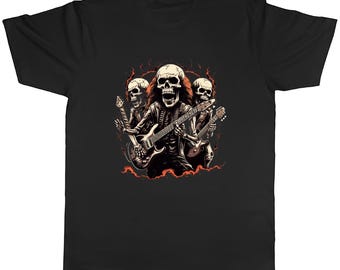 Rock n Roll T Shirt Skeleton Guitar Music Band Tee Mens Womens Unisex
