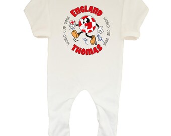 Personalised England Football Romper: World Cup Fan Outfit, 100% Cotton Baby Romper Sleeppsuit