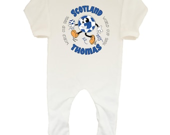 Personalised Scotland Football Romper: World Cup Fan Outfit, 100% Cotton Baby Romper Sleeppsuit
