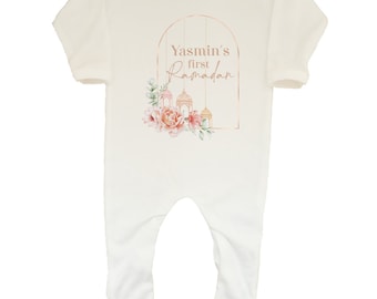 Yasmin's First Ramadan Rose Gold Floral Design Baby Boys and Girls Romper Sleepsuit Islam Muslim Ramadan Iftar Gift Present