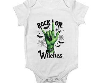 Rock On Witches Baby Vest Short and Long Sleeve Halloween Witch Outfit Gift Present