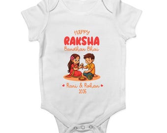 Personalised Happy Raksha Bandhan Bhai Rani & Rohan 2026 Baby Vest Hindu Keepsake Gift
