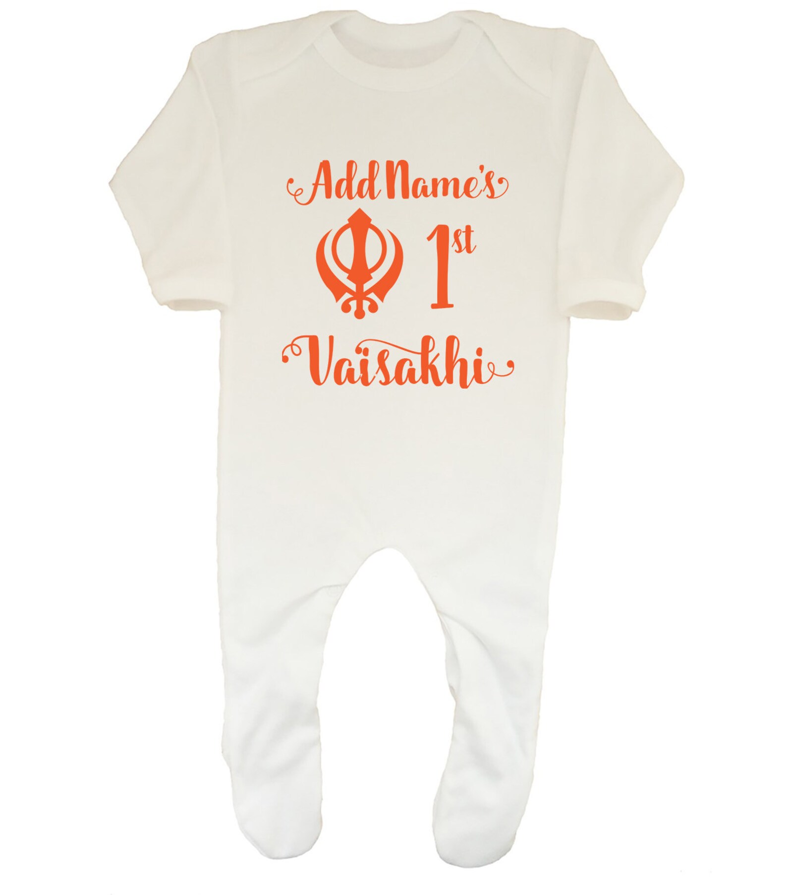 Personalised My 1st Vaisakhi Baby Romper: Orange Khanda Outfit