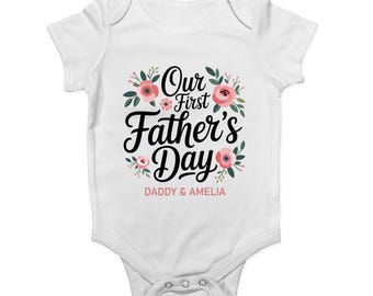 Personalised Our First Father's Day Daddy & Amelia Baby Girls Vest Short/Long Sleeve Outfit