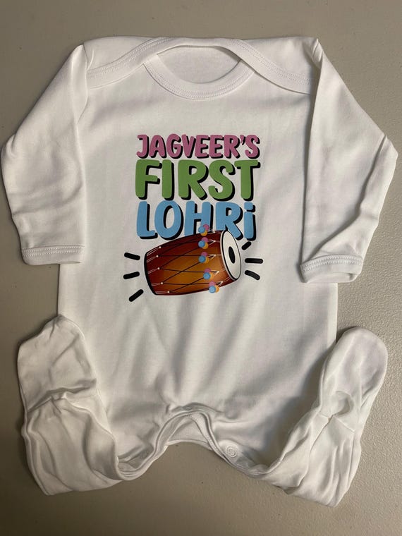 Personalised Yuvraj's First Lohri Dhol Baby Boys Girls Baby Romper
