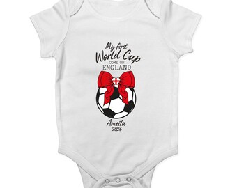 Personalised Baby Vest Short and Long Sleeve: My First World Cup England 2026 Football Outfit
