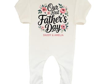 Personalised Our First Father's Day Daddy & Amelia Baby Girls Romper Sleepsuit Outfit