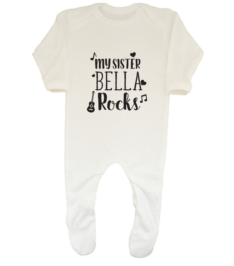 Personalised My Sister Bella Rocks Baby Boys Girls Romper Sleepsuit