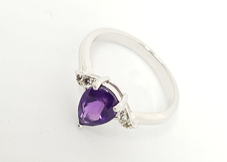 Beautiful Pear Shape Amethyst With Diamond 925 Silver Ring February Birthday Gift/' Beautiful Amethyst Silver Ring /' Gift For Girl And Women/'