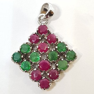 Ruby Emerald  925 Silver Pendant &#39; Gift For Her &#39; Multi Stone Pendant &#39; Ruby & Emerald Pendant &#39; Gift For July &#39; Gift For May &#39;