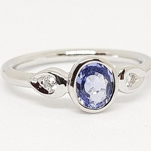 Ceylon 0.70 Ct Sapphire & Diamond 925 Silver Ring 'Handmade Silver Sapphire Ring' September Birthday Ring' Gift For Her' Gift For September