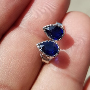 Beautiful Pear Shape Blue Sapphire 925 Silver Studs &#39; Gift For Her &#39; Gift For September &#39; Handmade Sapphire Studs &#39; Gift For Christmas