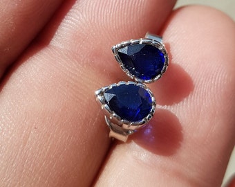 Beautiful Pear Shape Blue Sapphire 925 Silver Studs ' Gift For Her ' Gift For September ' Handmade Sapphire Studs ' Gift For Christmas