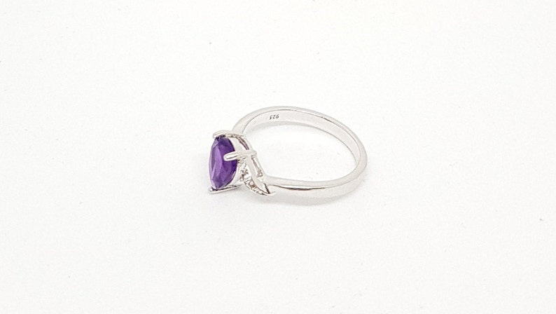 Beautiful Pear Shape Amethyst With Diamond 925 Silver Ring February Birthday Gift/' Beautiful Amethyst Silver Ring /' Gift For Girl And Women/'